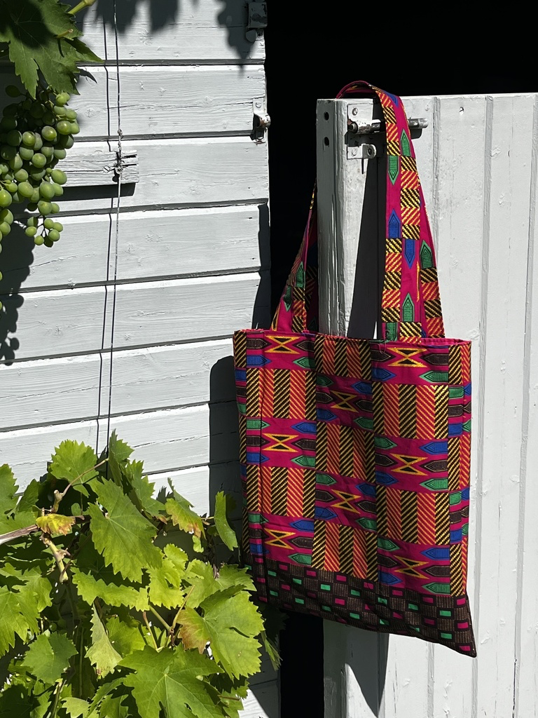 Tote Bag Audrey (Wax fleurs bleues et bleu ciel)