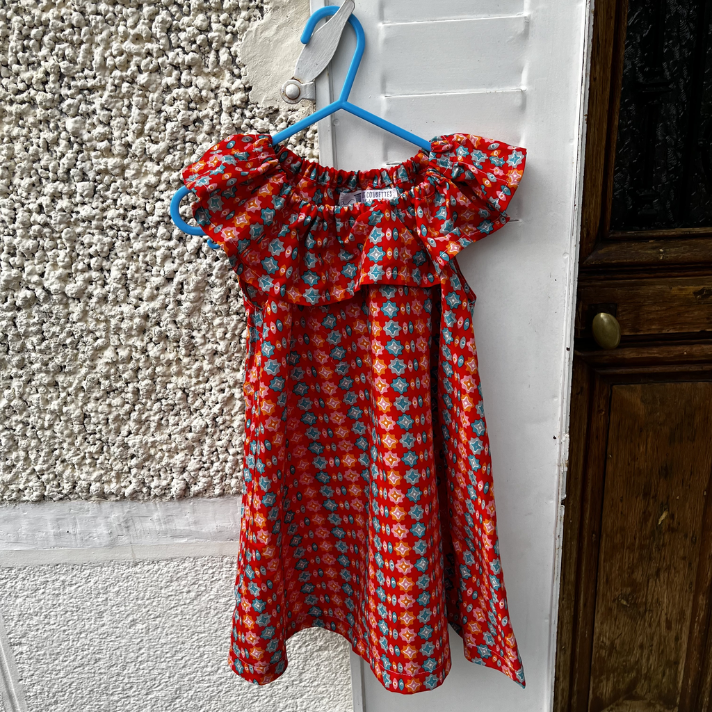 Robe Louison rouge à motifs géométriques T74-92